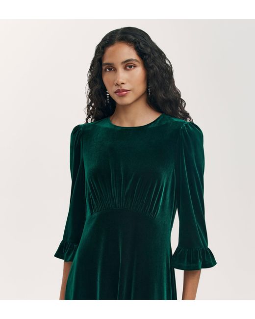 Finery London Green Scarlett Velvet Midi Dress