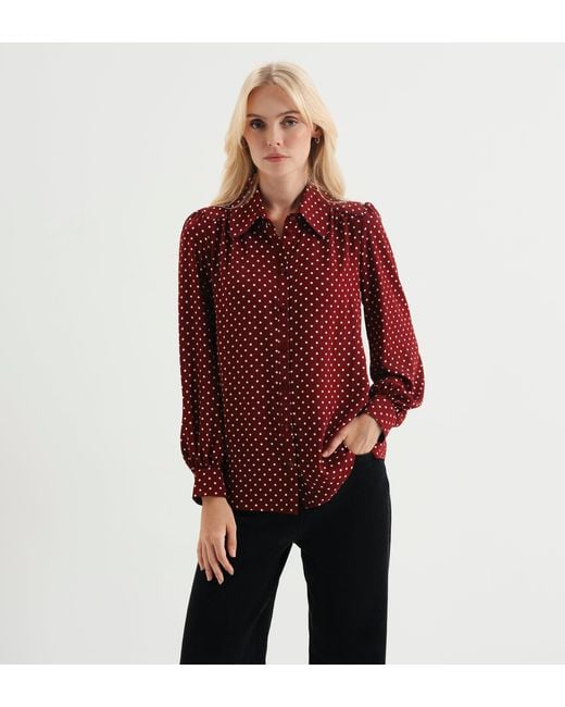 Finery London Red Melina Button Through Lightweight Yoke Blouse