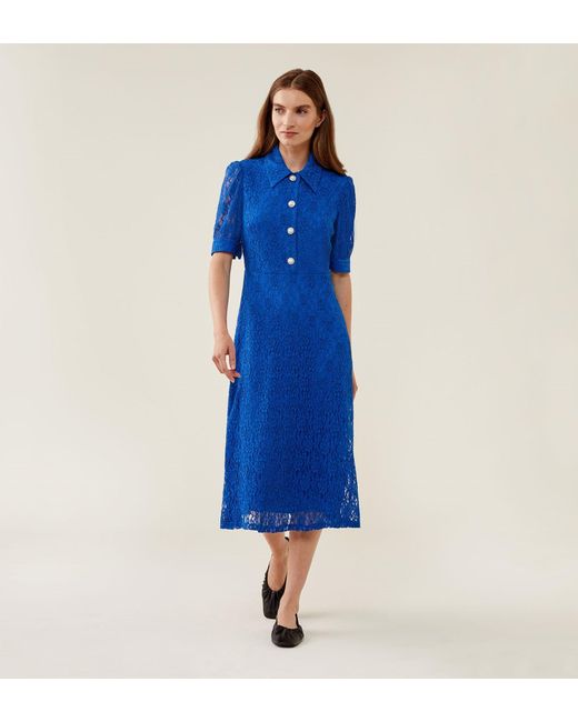 Finery London Blue Fatima Cobalt Lace Midi Dress