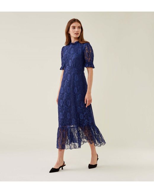 Finery London Blue Saskia Midi Lace Dress