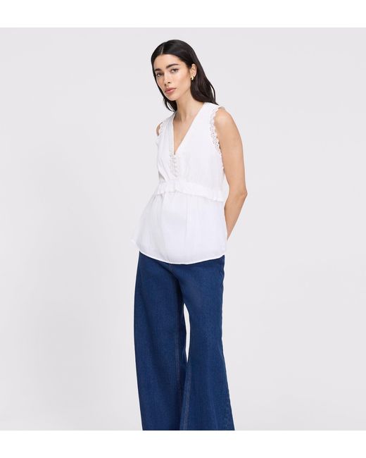 Finery London White Cyma Lace Cotton Sleeveless Top