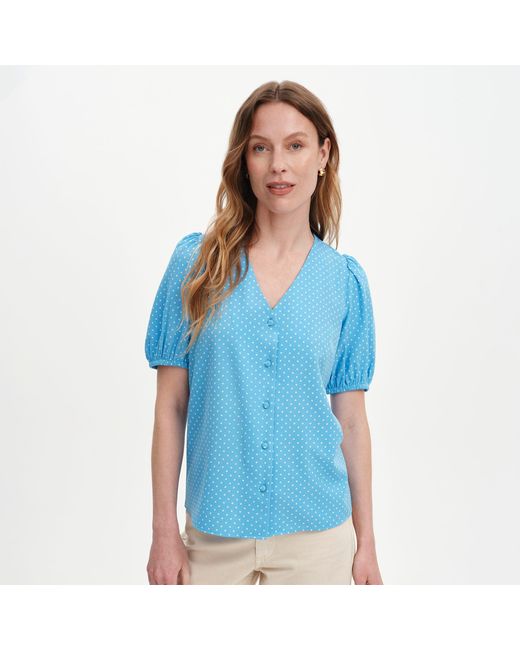 Finery London Blue Fleur Polka Dot Puff Sleeve Button-Through Top
