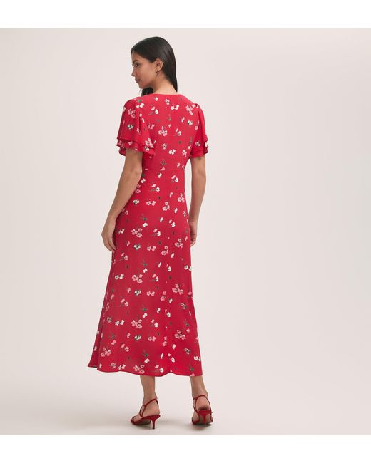 Finery London Red Saskia Crepe Midi Tea Dress