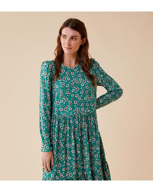 Finery London Blue Edith Midi Viscose Daisies Dress