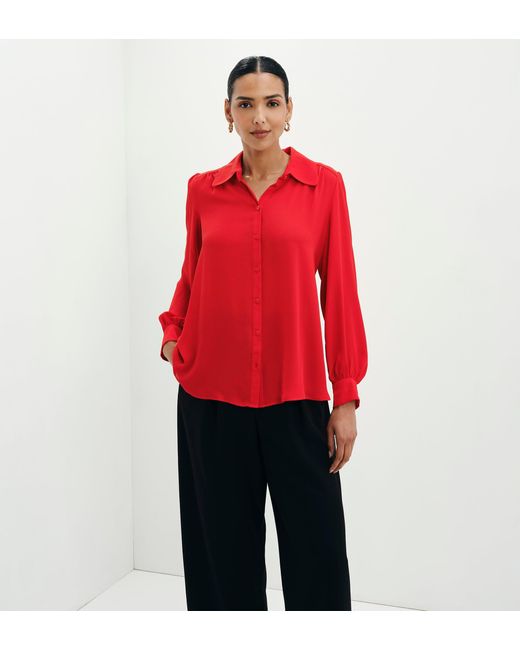 Finery London Red Melina Button Through Lightweight Yoke Blouse