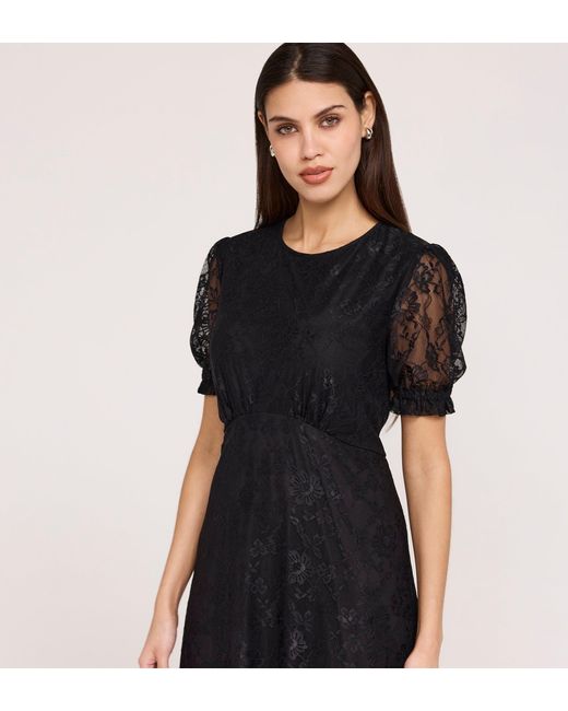 Finery London Black Mela Round Neck Puff Sleeve Midi Tea Dress