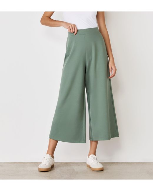 Finery London Green Miribel Ponte Jersey Wide Leg Trousers