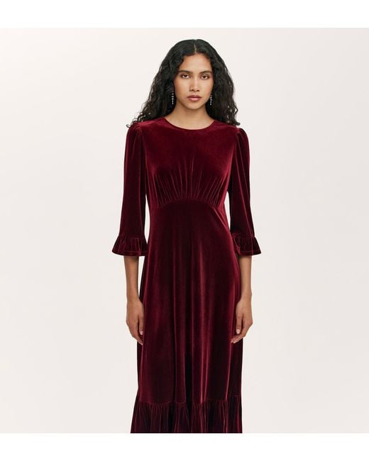 Finery London Red Scarlett Velvet Midi Dress