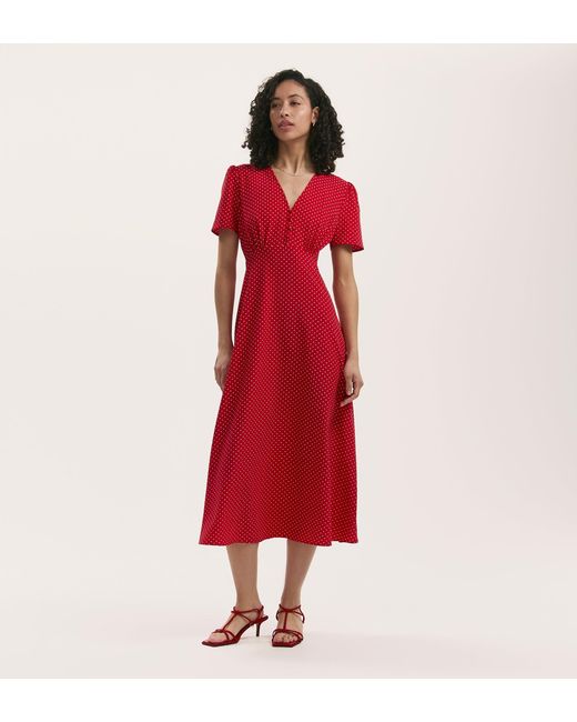 Finery London Red Nieve Crepe Midi Tea Dress