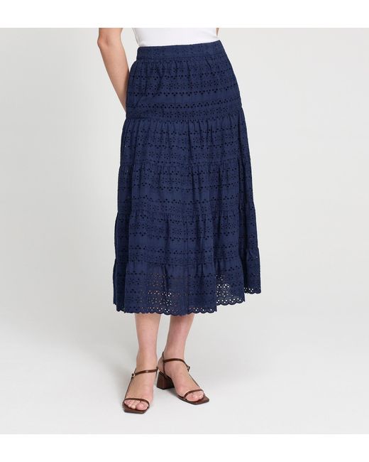 Finery London Blue Siobhan Cotton Broderie Tiered Midi Skirt