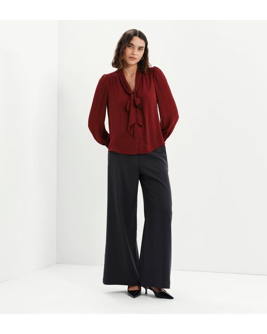 Finery London Red Mavis Pussy Bow Button-Through Blouse
