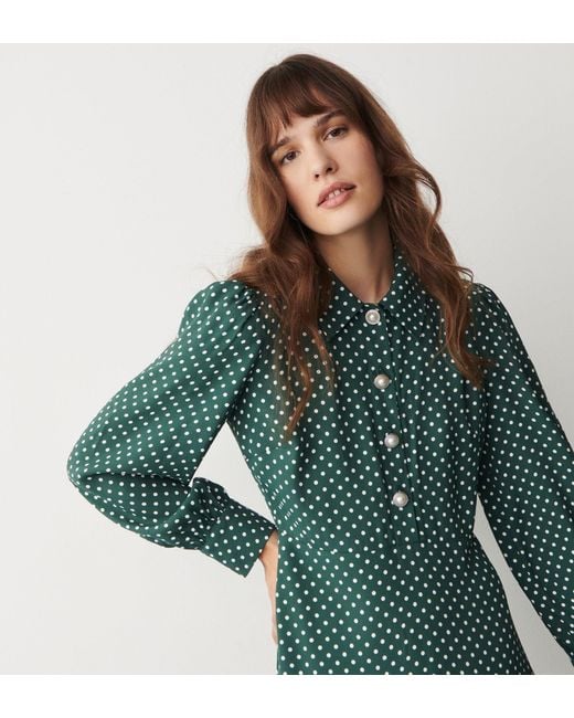 Finery London Green Rosa Polka Dot Crepe Midi Dress