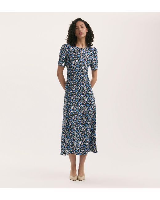 Finery London Blue Marie Crepe Midi Tea Dress