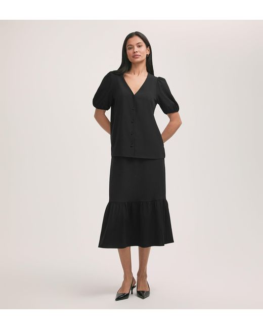 Finery London Black Fleur Crepe Short Sleeve Button Up Blouse
