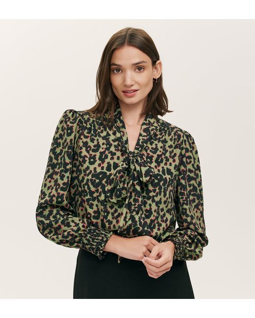 Finery London Green Lindsay Print Pussy Bow Blouse