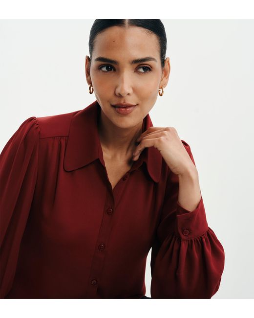 Finery London Red Melina Button Through Lightweight Yoke Blouse