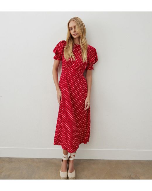 Finery London Red Mela Polka Dot Crepe Midi Dress