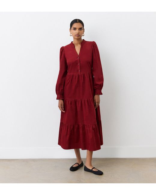 Finery London Red Gianna Corduroy Midi Dress