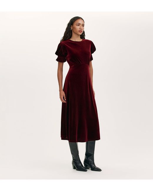 Finery London Red Mela Velvet Midi Tea Dress