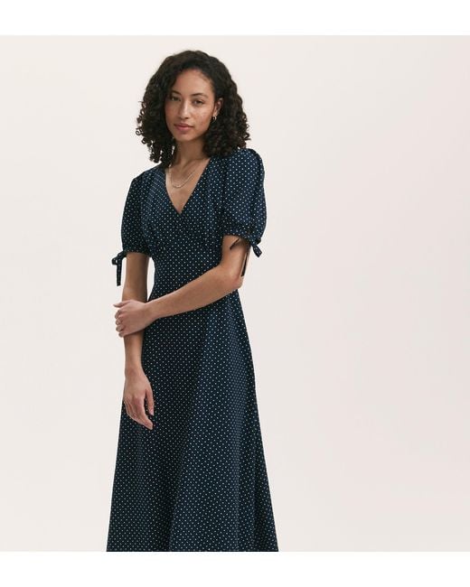 Finery London Blue Gabriella Crepe Midi Tea Dress