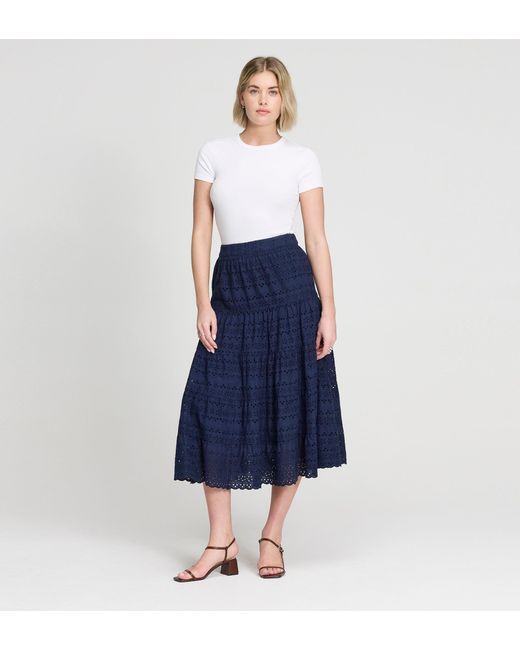 Finery London Blue Siobhan Cotton Broderie Tiered Midi Skirt