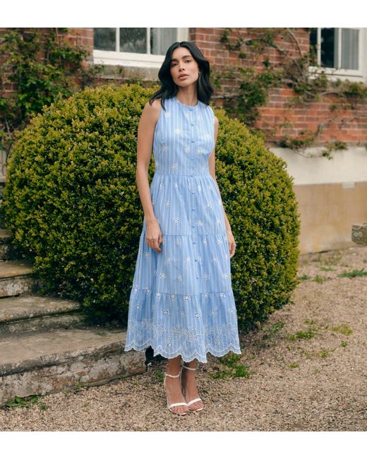 Finery London Green Rose Cotton Broderie Sleeveless Midi Dress