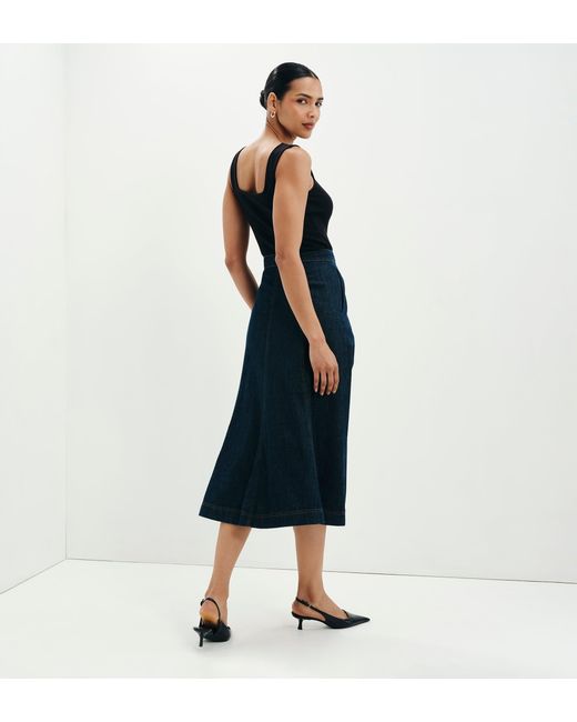 Finery London Blue Dana Denim Flare A-Line Midi Skirt