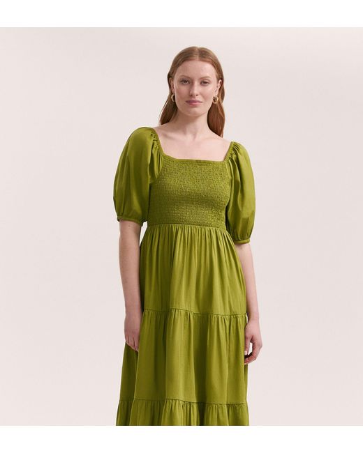 Finery London Green Melody Cotton Midi Tiered Dress