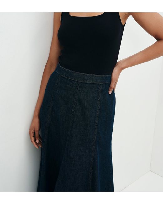 Finery London Blue Dana Denim Flare A-Line Midi Skirt