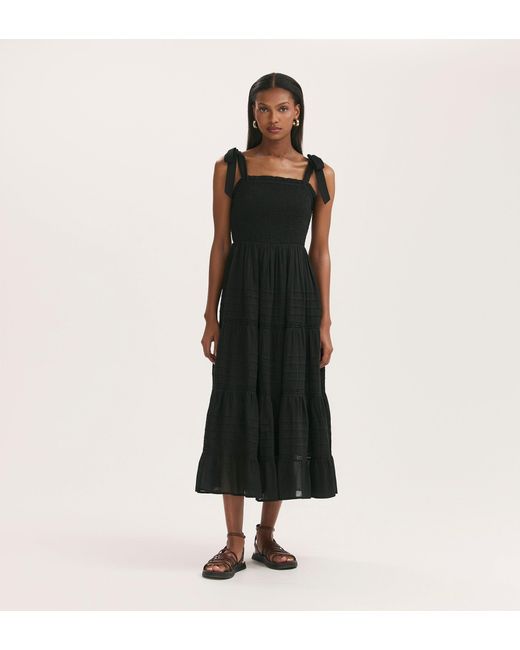 Finery London Black Ebony Cotton Midi Tiered Dress