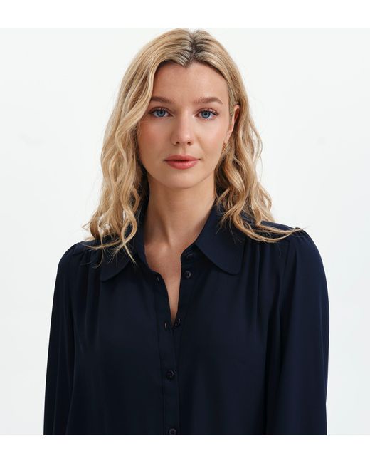 Finery London Blue Melina Button Through Lightweight Yoke Blouse