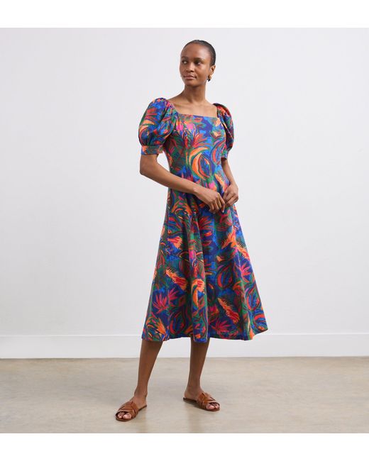 Finery London Blue Daisy Linen Blend Midi Dress
