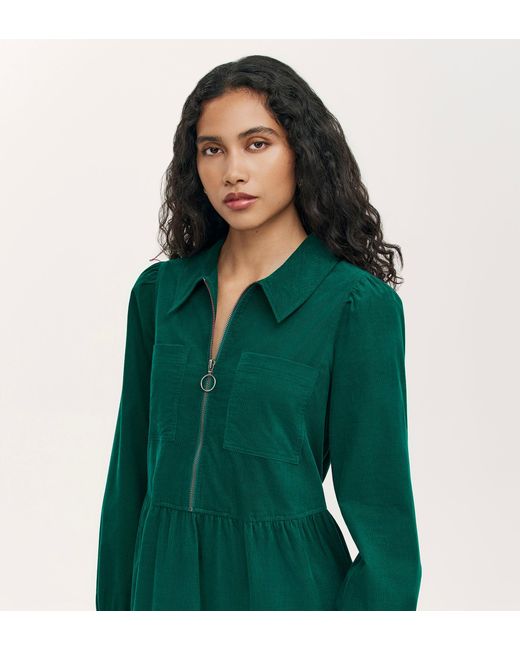 Finery London Green Callie Corduroy Midi Dress
