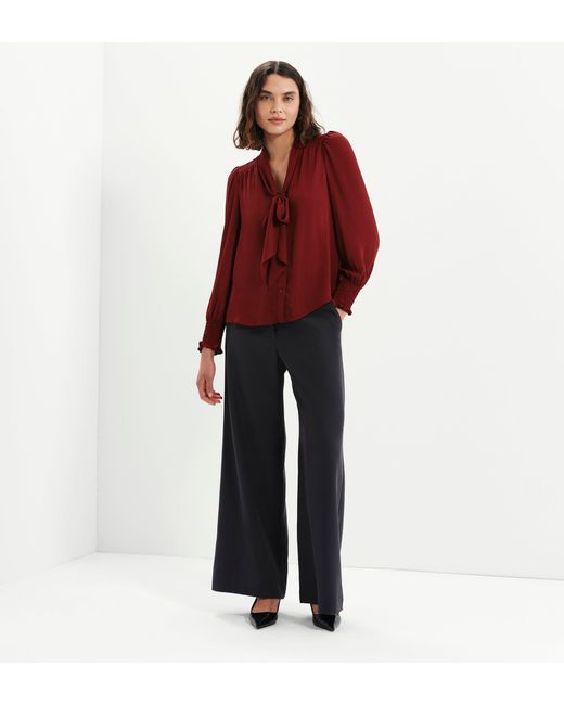 Finery London Red Mavis Pussy Bow Button-Through Blouse