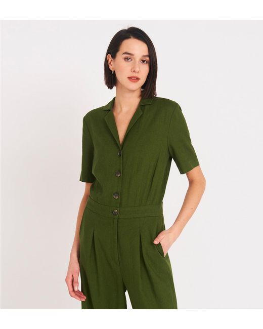 Finery London Green Kristina Jumpsuit Linen Rich