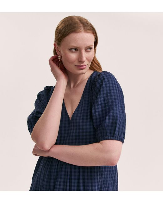 Finery London Blue Chloe Gingham Seersucker Midi Dress