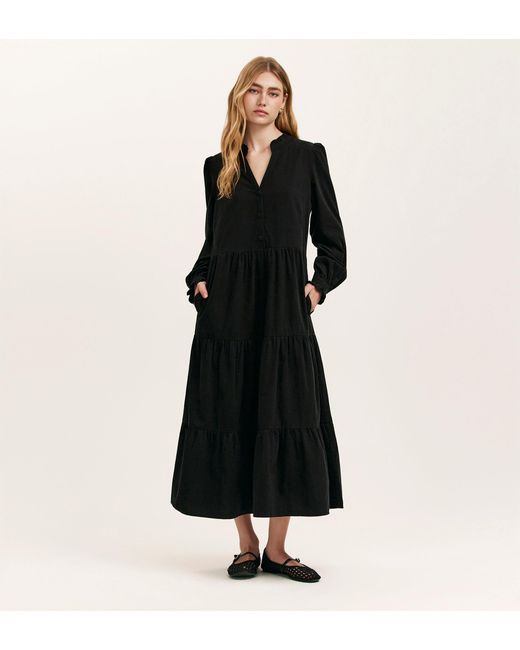 Finery London Black Gianna Corduroy Midi Dress
