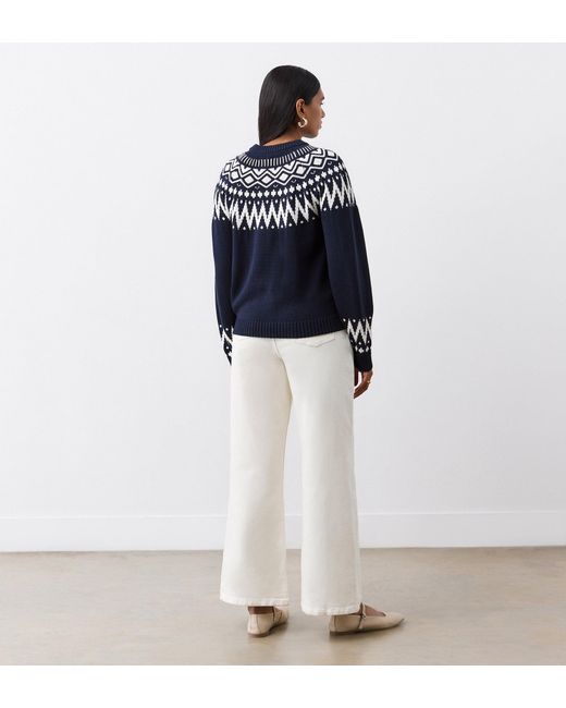 Finery London Blue Steevie Cotton Round Neck Jumper