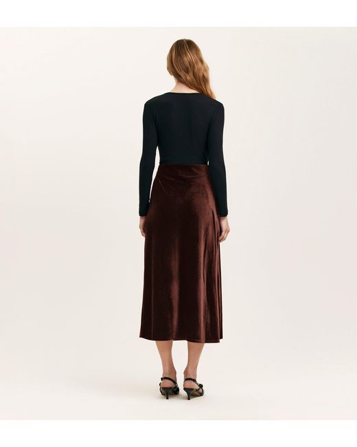 Finery London Black Bailey Jersey Velvet Skirt