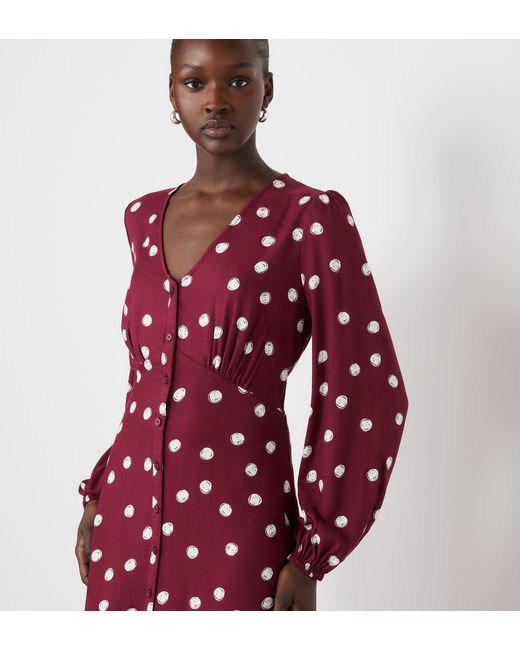 Finery London Red Cheryl Bordeaux Polka Dot Midi Dress