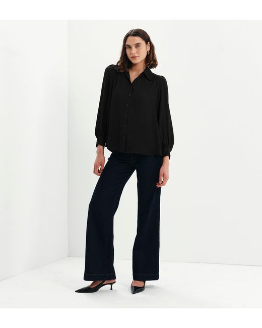 Finery London Black Melina Button Through Lightweight Yoke Blouse