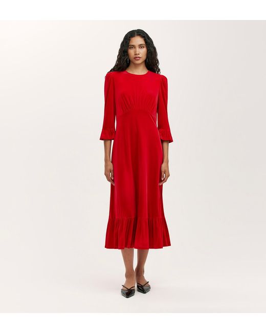 Finery London Red Scarlett Velvet Midi Dress