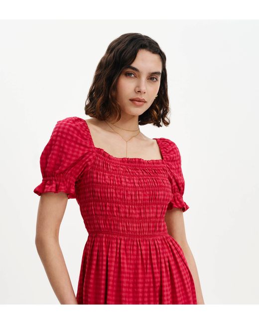 Finery London Dawn Gingham Seersucker Shirred Bodice Midi Dress