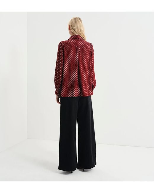 Finery London Red Melina Button Through Lightweight Yoke Blouse