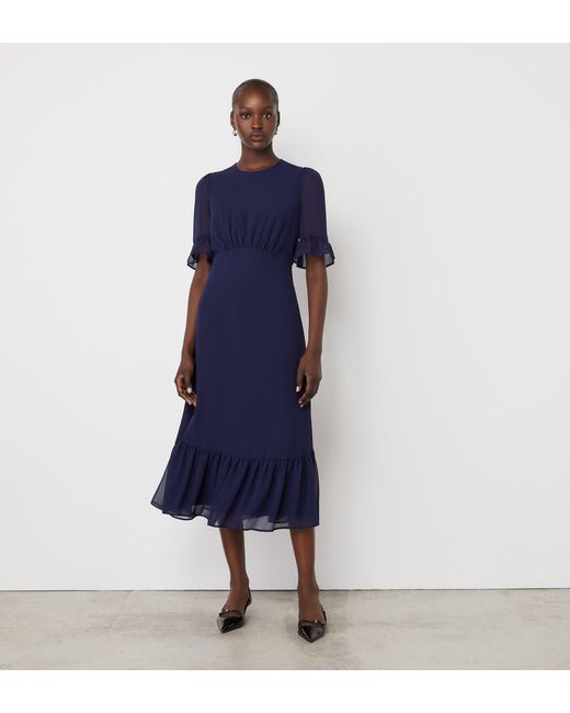 Finery London Blue Jennifer Chiffon Midi Dress