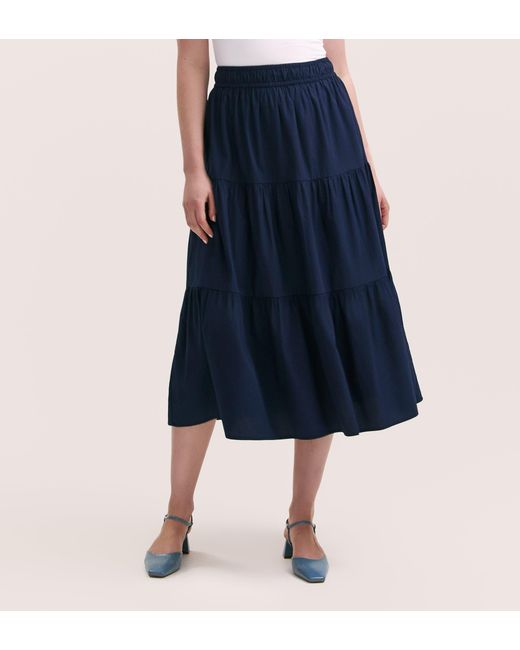 Finery London Blue Harleen Cotton Midi Skirt