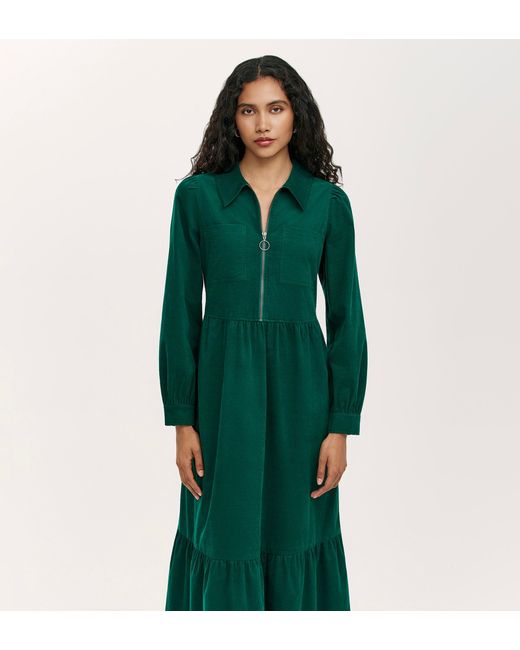 Finery London Green Callie Corduroy Midi Dress