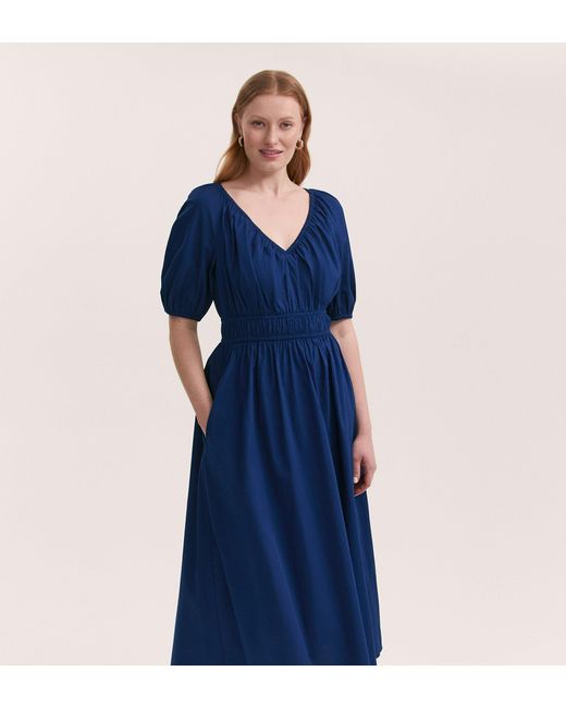 Finery London Blue Piper Cotton Midi Smock Dress