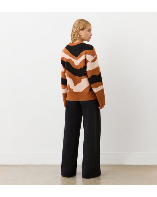 Finery London Brown Minnie Abstract Print Knitted Jumper