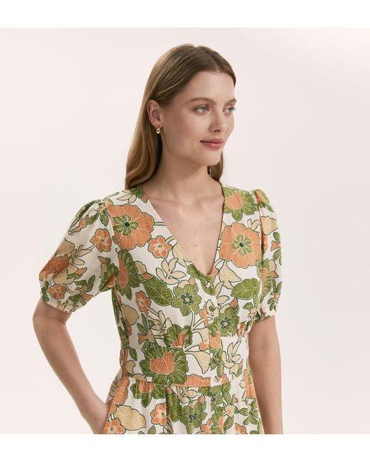 Finery London Metallic Addison Linen Blend Midi Dress